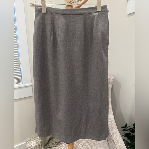 Vintage Frances Shop Gray Wool Suit Set Real Mink Fur Collar Jacket & Skirt S - Picture 11 of 16